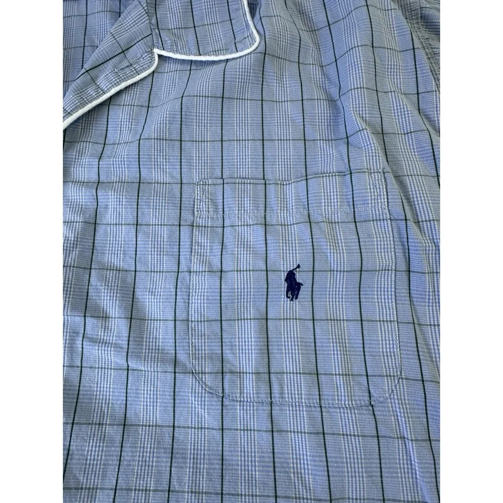 Polo Ralph Lauren Pajama Shirt Men's Large‎ Blue Plaid Button Up Collared Top